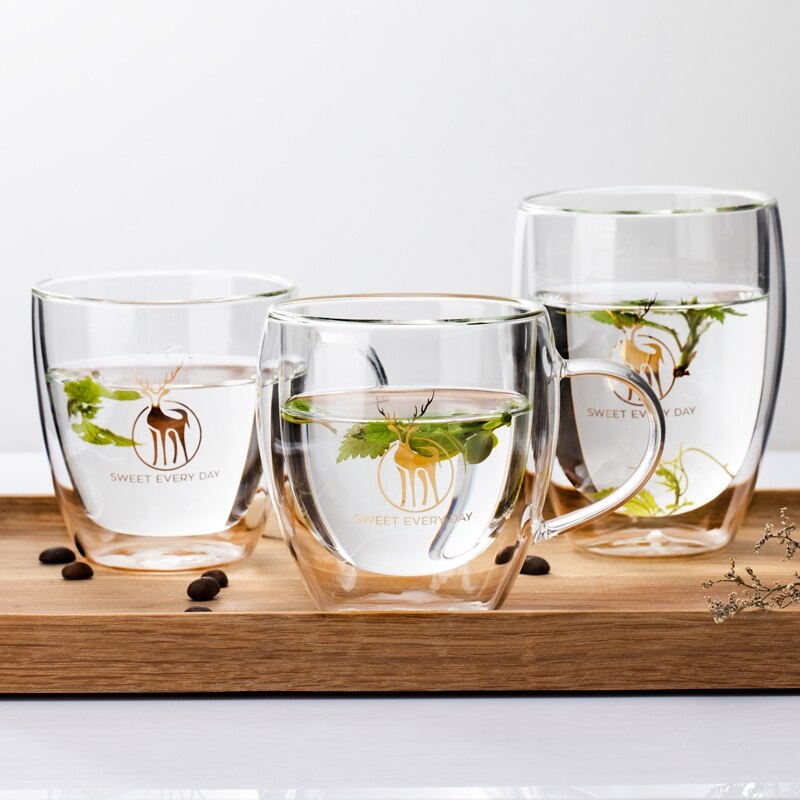 Double Wall Glass Clear Handmade Heat Resistant Tea Drink Cups Healthy Drink Mug Coffee Cups Insulated Shot Glass