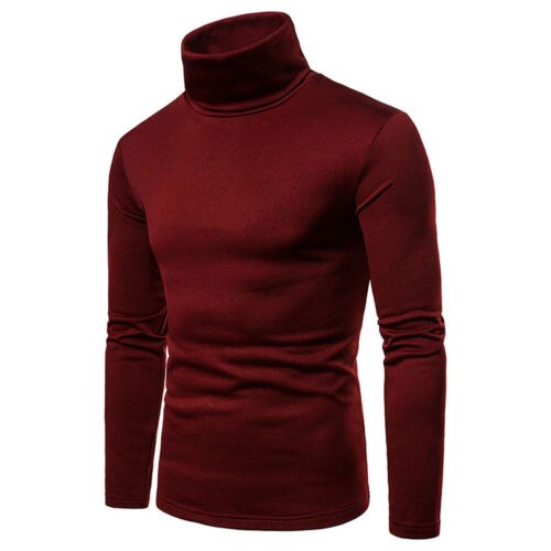 Mens Thermal Turtle Neck Skivvy Turtleneck Sweaters Stretch Shirt Tops: Burgundy / XL