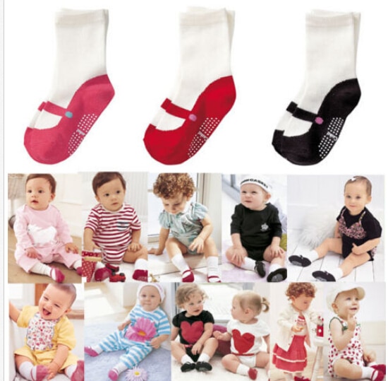 Effen Anti Slip Baby Sokken Met Anti-slip Binnenzool Katoenen Sokken 6-24 M
