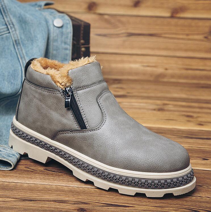 Stijl Warme Snowboots Mannen Laarzen Slip Op Mode Casual Mannen Martin Laarzen Slijtvast Ronde Neus Winter Bont mannen Schoenen Bnj: Grijs / 8