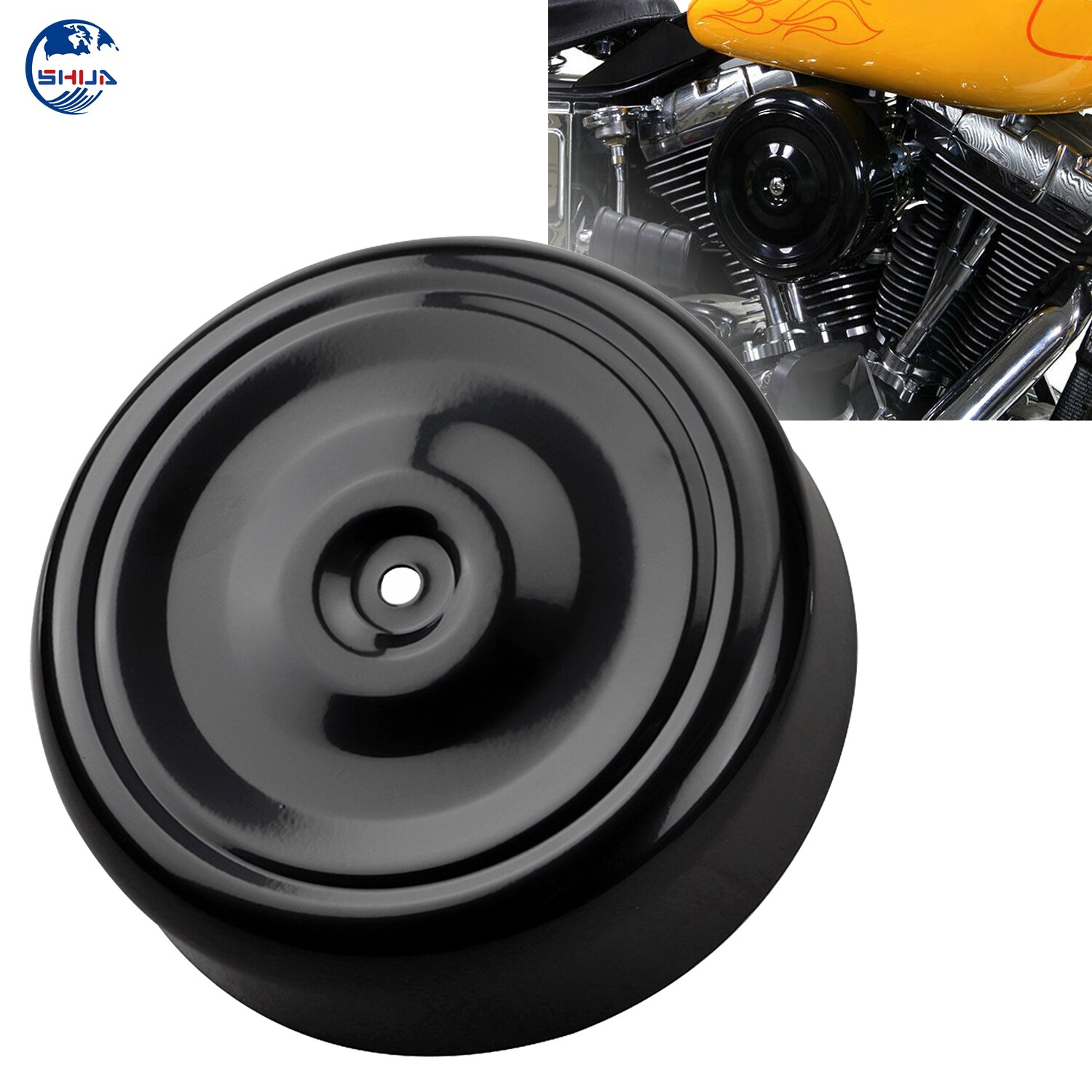 Gladde Zwarte Ronde Stijl 7 "Air Cleaner Cover Plain Voor Harley Softail Dyna Touring Cross Bones Flstsb Gloednieuwe custom