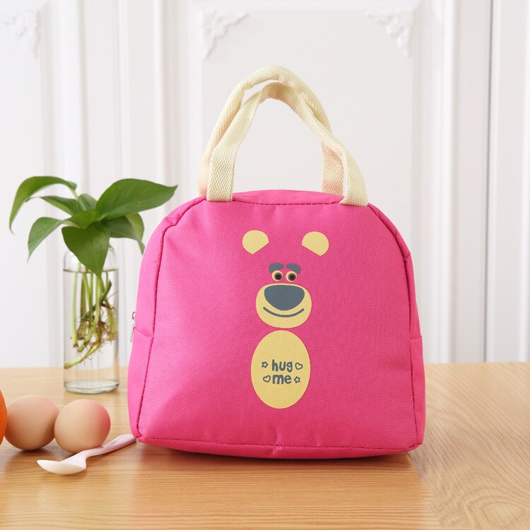 Cartone animato stampa isolamento impermeabile Picnic pranzo borse Unisex bambini addensato foglio di alluminio impacco di ghiaccio scuola conservazione degli alimenti borsa: Colore rosa