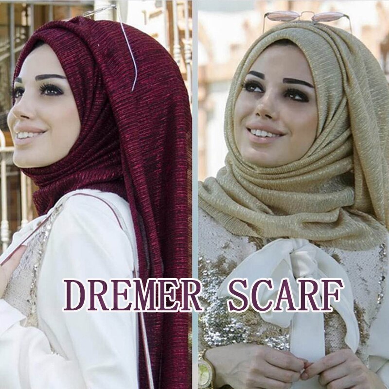 Luxus funkeln Hijab Schal Frauen Muslimischen Schal schlicht kräuseln Schals für Damen Plissee schimmern Turban Foulard Faltig Bandana