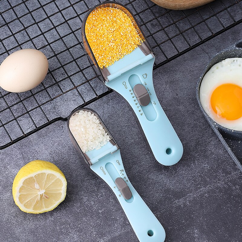 Adjustable Measuring Spoons With Scale Plastic Measuring Scoops Cups For Baking Accessories Kitchen Measuring Tools Gadgets