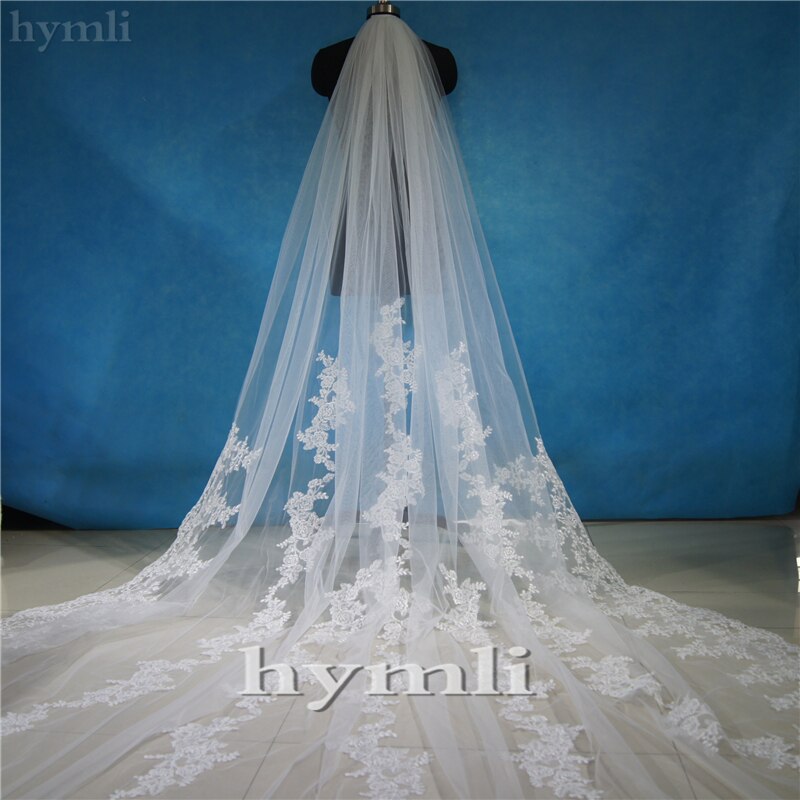 Velo de novia largo blanco, velo de novia de encaje de marfil con peineta, accesorios de boda