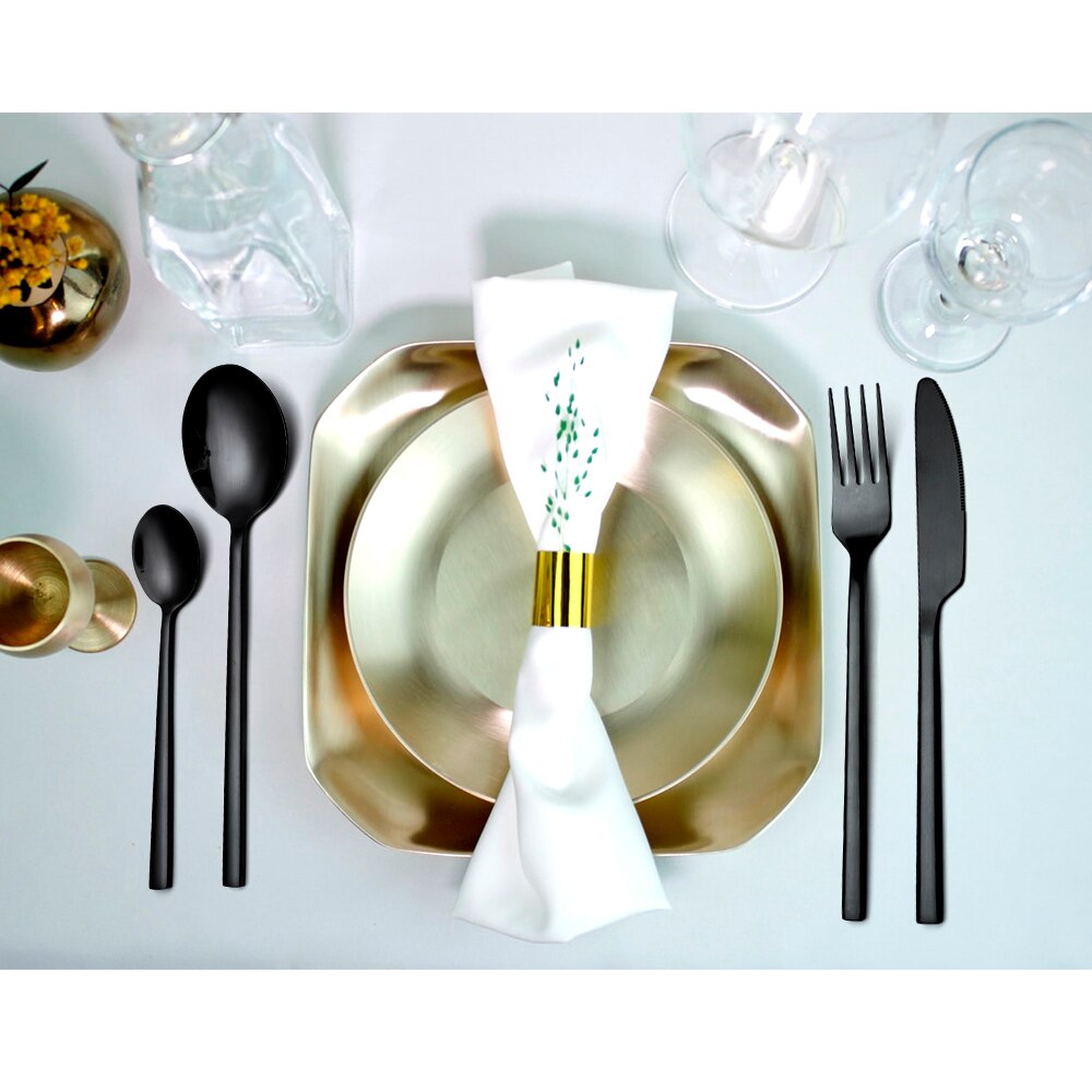 24Pcs Bestek Set Rvs Servies Set Mes Vork Lepel Diner Set Servies Zwarte Matte Bestek Set