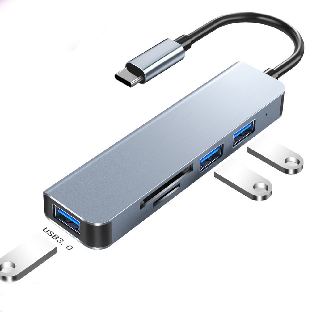 USB C Hub to USB 3.0 USB 2.0 Adapter Dock with Security Digital TF SD Jack for Macbook Pro/Air M1 5 In 1 Docking Station