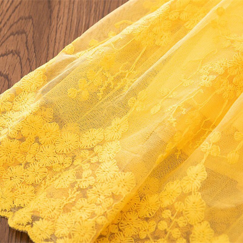 Vestidos para niñas con bordado de flores y encaje, vestido de princesa informal, vestidos amarillos sin mangas de verano para niñas de 2 a 7 años