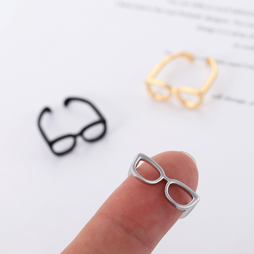 Mini anillo bonito para gafas para hombres y mujeres, anillo de dedo índice con forma de gafas ajustable con apertura a la , accesorios para anillos de pareja