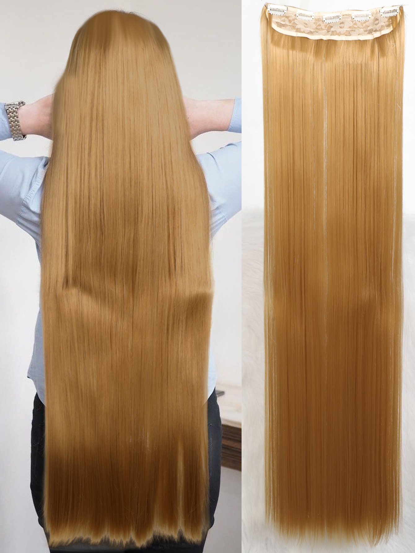 Synthetische 5 Clip In Hair Extensions Lang Recht Kapsel Haarstuk Zwart Bruin Blond 80Cm Natuurlijk Nep Haar Voor Vrouwen: NC/4HL / 24 inch