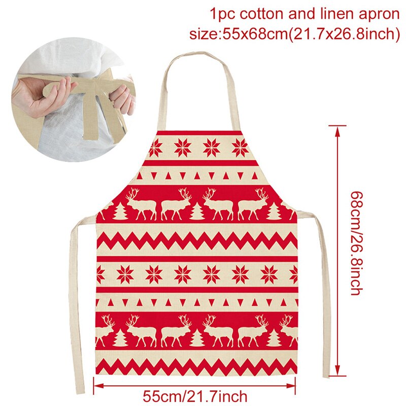 Tablier de noël joyeux noël treillis imprimé sans manches coton lin tabliers pour hommes femmes outils de nettoyage à domicile: Style 3