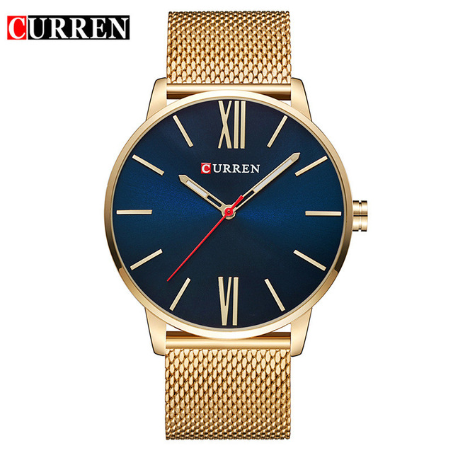 Reloj de pulsera CURREN de clásico para , reloj de cuarzo informal a la , reloj de pulsera de acero inoxidable para hombre, reloj masculino: gold blue