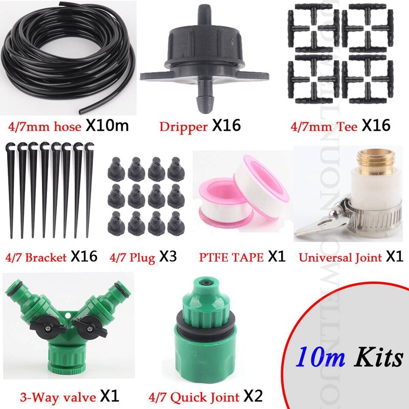 10 ~ 50m 1/4 tommers pe slange hagevanningssett grønnsakshage frukthage plante mikro drypp vanningssystem sett drypper: 10m svarte sett