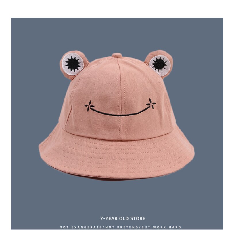 Adult Women Sunscreen Summer Outing Hat Cute Frog Letter Bucket Hats Women Cover Fisherman Cap Hat