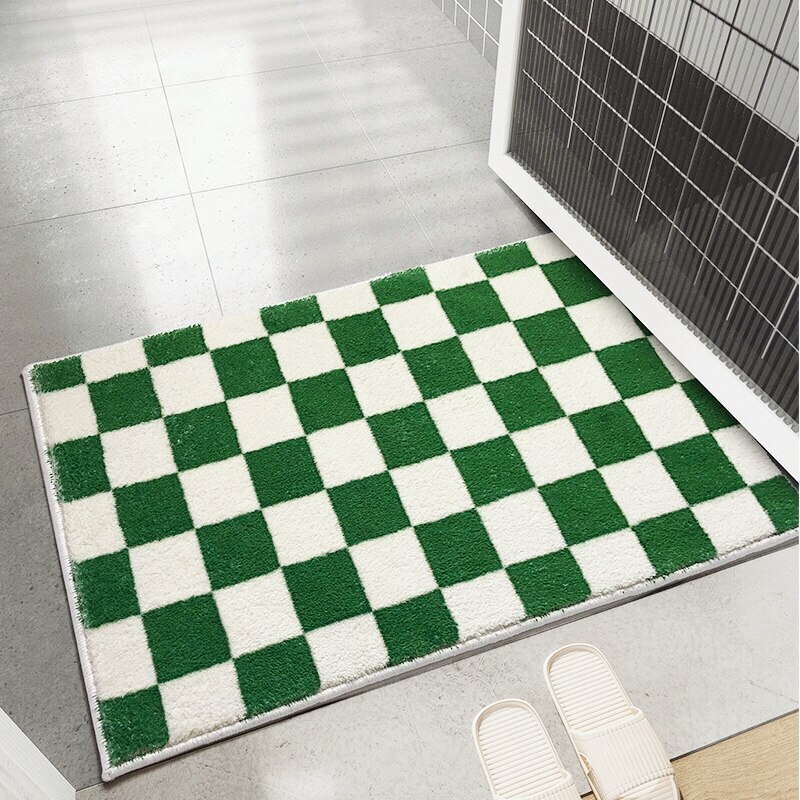 Tapis de salle de bain en damier, épais, antidérapant, absorbant, paillasson d'entrée pour chambre à coucher, décoration de maison, tapis de sol: Green Bath Mat / 50X80CM