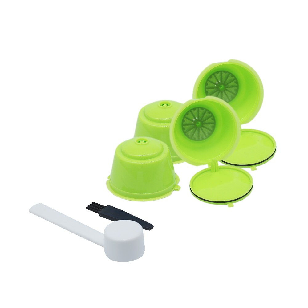 Wiederverwendbare Kaffee Kapsel Filter Tasse Edelstahl Metall Kapsel für Nescafe Dolce Gusto Nachfüllbare Kappen Löffel Pinsel Filter: 4Stck Plastik Grün