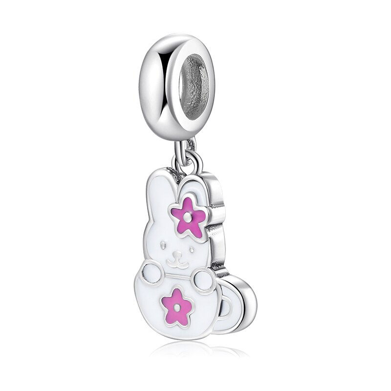 Pink Enamel Flower CZ Charms Beads Dangle Bud Silver 925 Fit Original JIUHAO Charm Bracelets Pendant Jewelry Making: PD0136