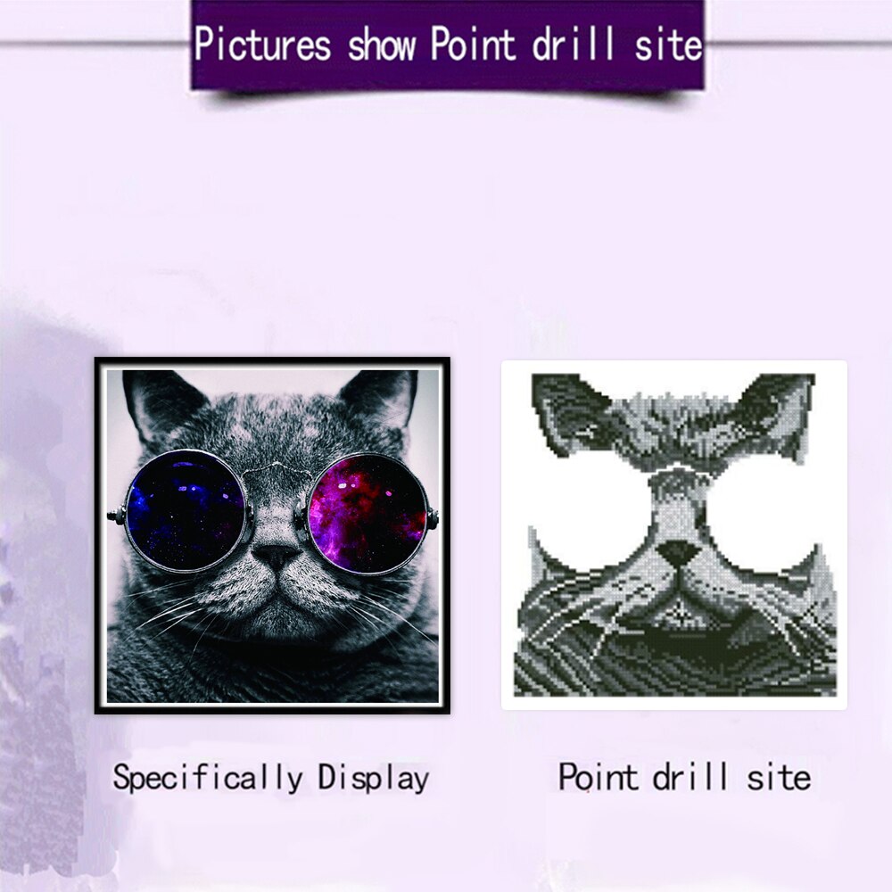 DIY 5D diamond cartoon animal with glasses cat full circle diamond Mosaic home decoration handmade embroidery patterns hand embr