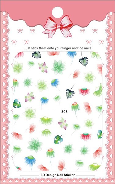 aangekomen Water Decals Nail Art Stickers kleurrijke vlinder bloem Nagels Sticker Decoraties Manicure Z0138: 308