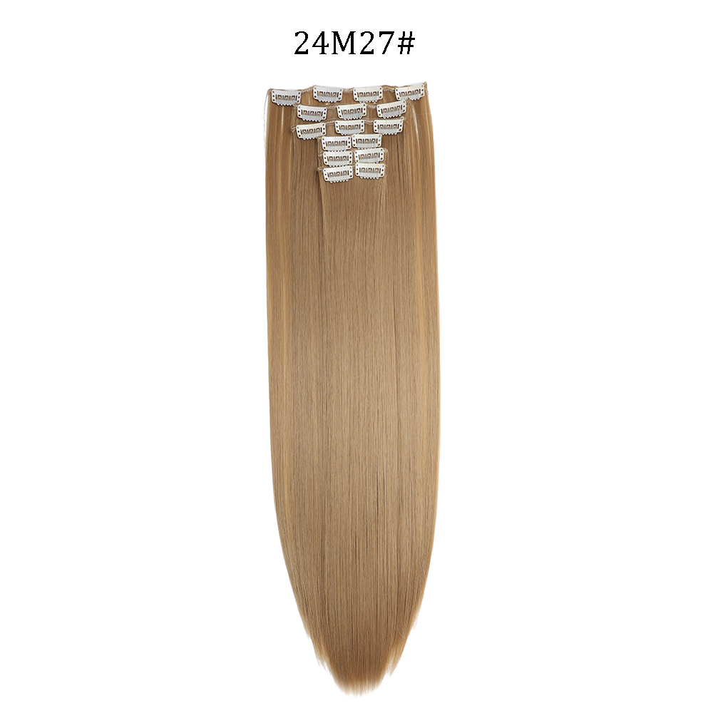 24 inch Synthetische Lange Rechte Kapsel 16 Clips 6 stks/set Hair Extensions Blond Zwart Haarstukjes Hittebestendig Voor Vrouwen: T1B/27