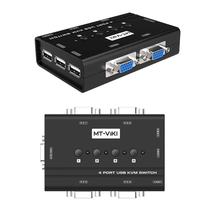 MT460KL 4 Ports USB KVM Switch Manual Switcher Selector Box Control 4 PC with One Keyboard Mouse Monitor with 4 Cables