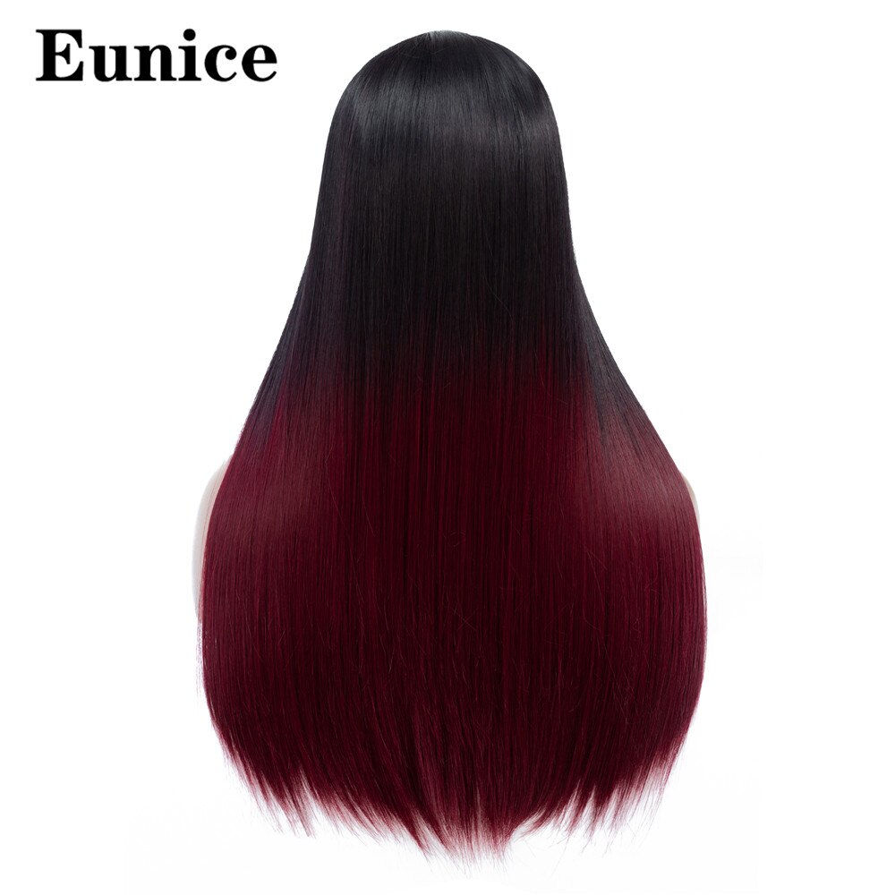 Ombre syntetisk peruk långa raka svarta peruker för kvinnor naturligt svart rött hår peruk mittdel regnbåge cosplay peruker eunice hår: Ombre burgundy