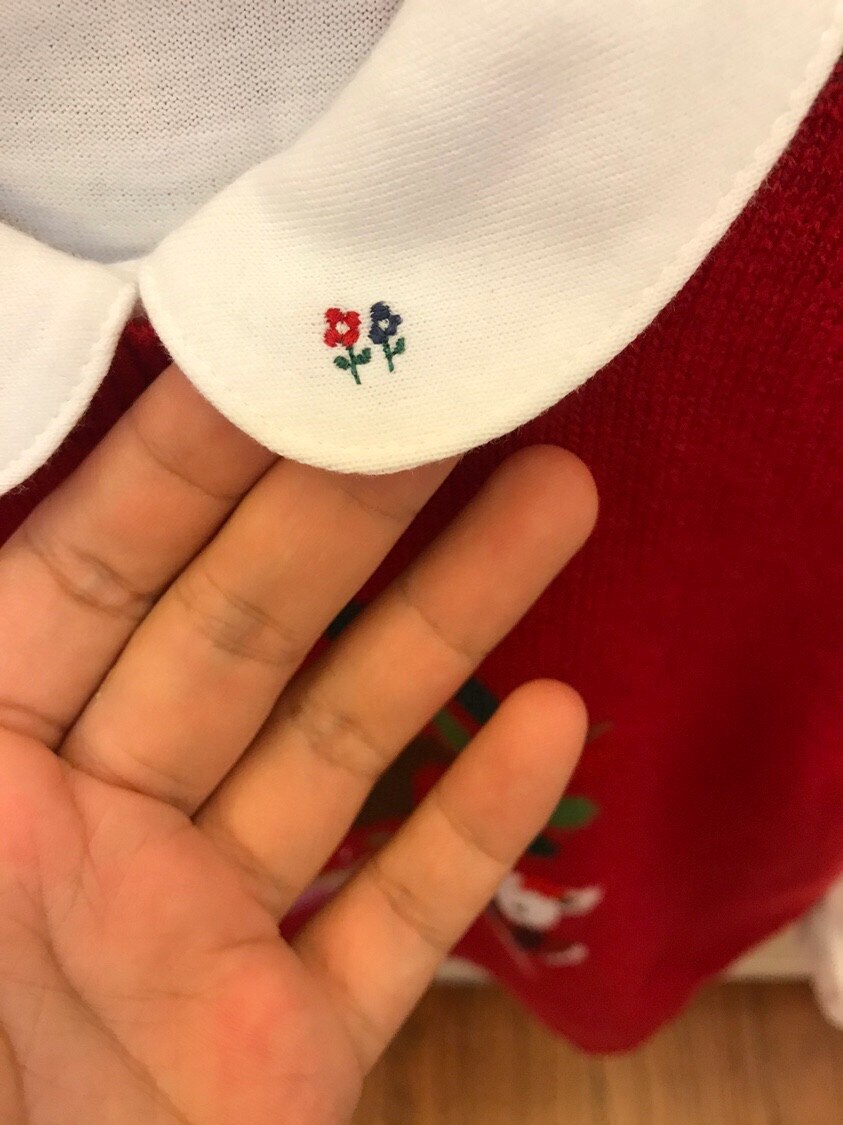 Barns vit skjorta bomull bekväm dockkrage tre broderi liten blomma långärmad skjorta