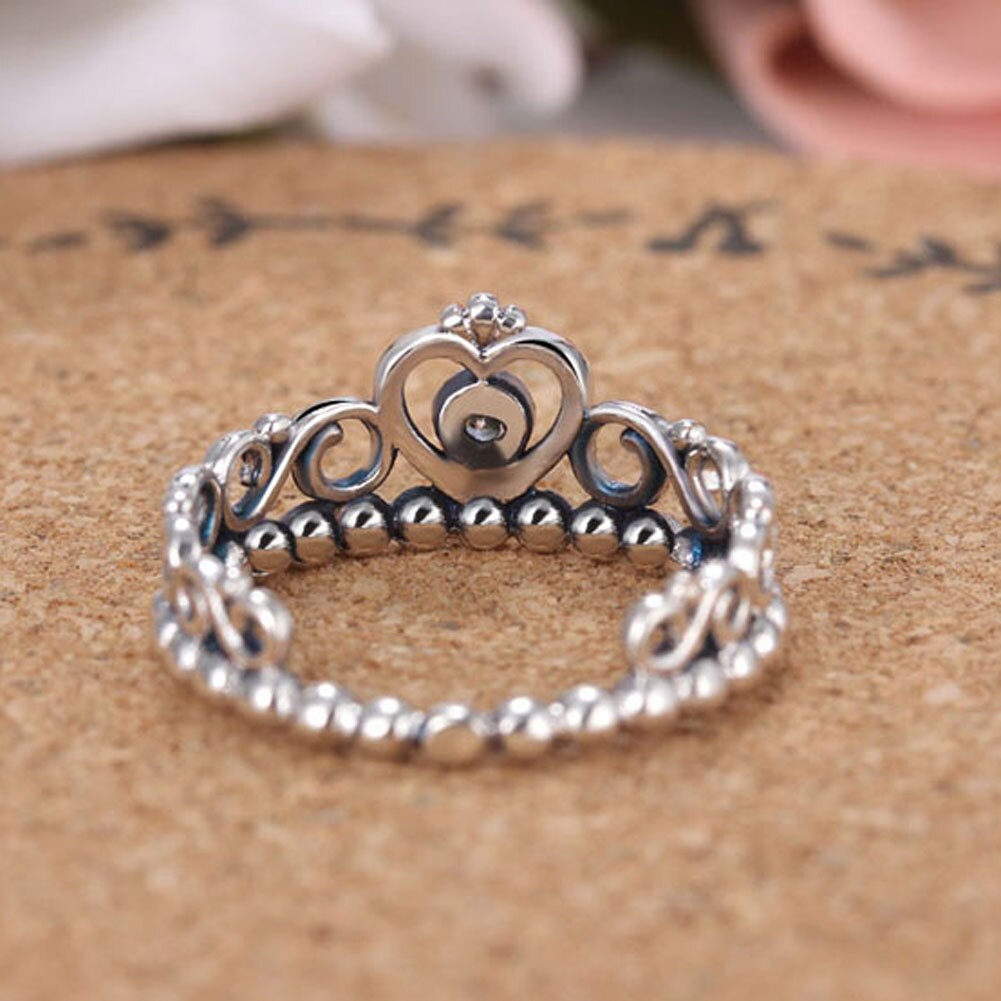 Silver Princess Tiara Rings For Women with AAA Zircon Vintage Silver Princess Crown Rings For Women Wedding Jewelry