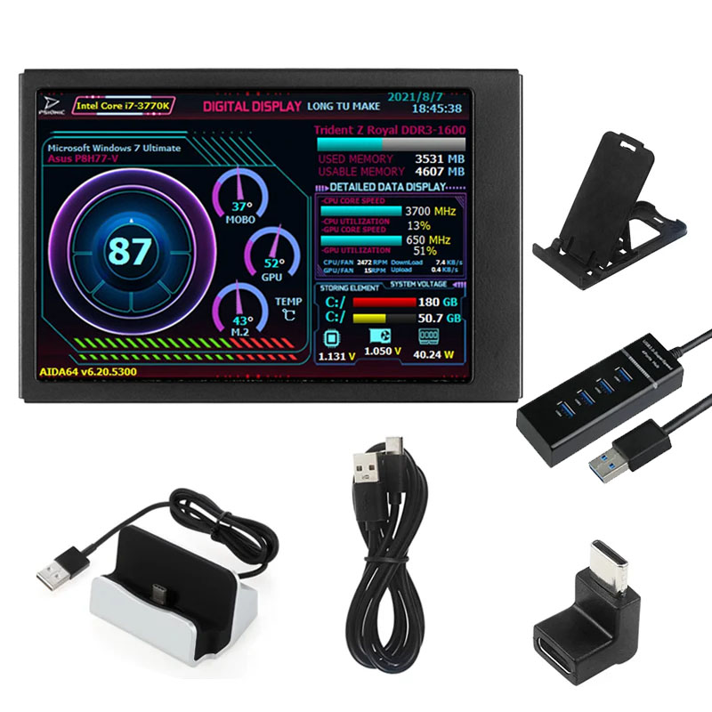3.5 Cal ekran wtórny typu C IPS wyświetlacz LCD CPU GPU Baran monitorowanie opcjonalny USB-C podstawa podekran AIDA64 robić obudowy mini ITX: żółty