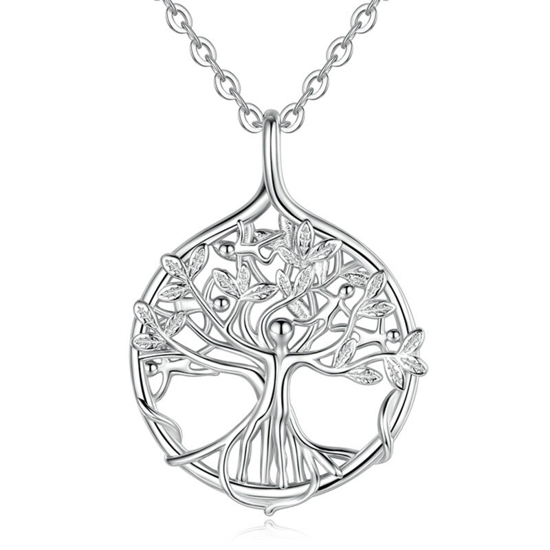 EUDORA-colgante de árbol de la vida para mujer, de plata de ley, collar con árbol familiar de plata con personas felices, joyería fina para mujer, de D448: with 18 inch chain