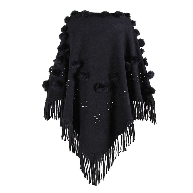 Swobodny sweter peleryna swetry kutas sweter ponczo O szyi solidna peleryna płaszcz luźny szal sweter damski jesień Invierno płaszcz: czarny