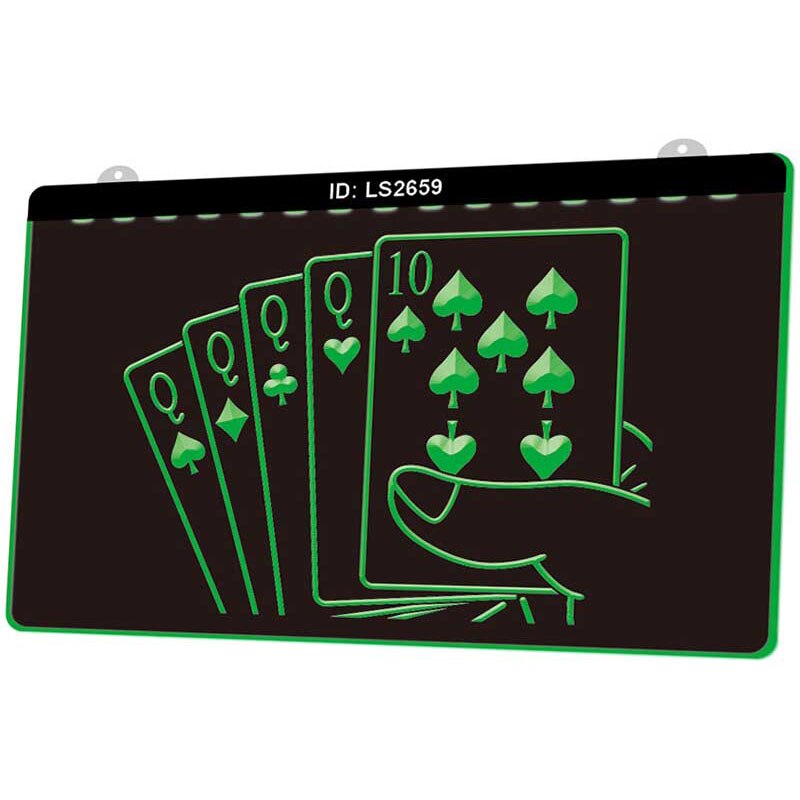 Ls2659 kasino poker spill rom 3d gravering ledet lys skilt flere farger gratis detaljhandel