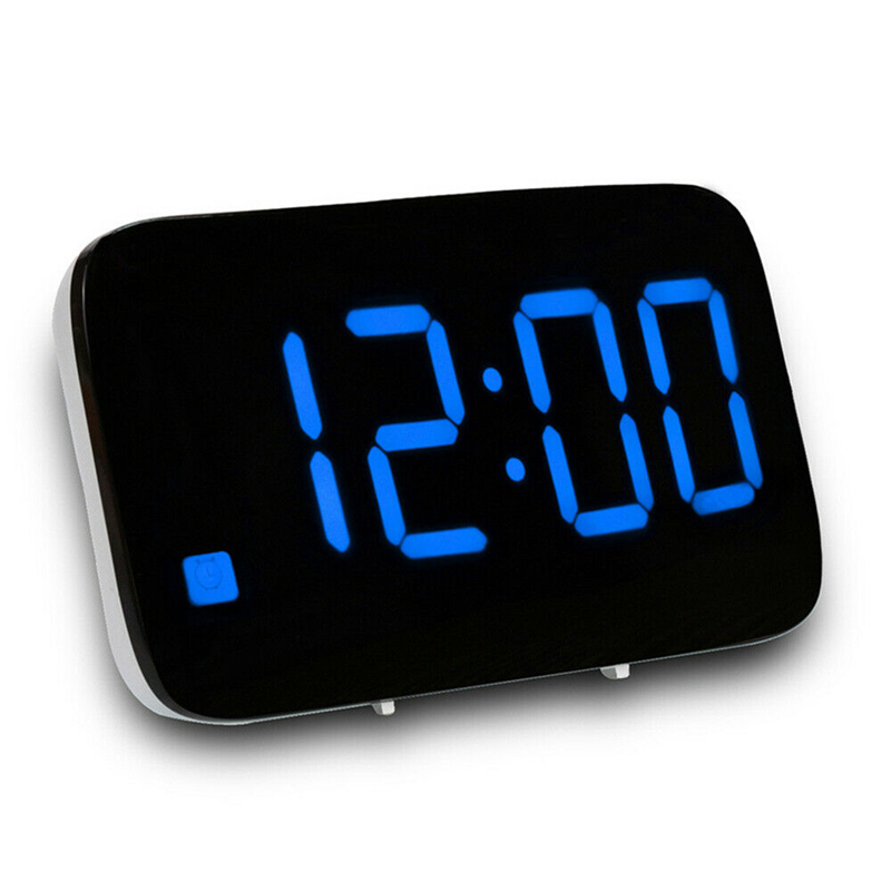 USB LED Digital Alarm Clock Snooze Large LCD Display Battery Powered Voice Control Hourly Chime Multi-Function Alarm Clocks: Blue