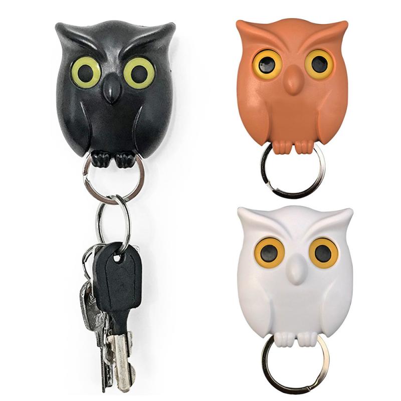 Porte-clés mural magnétique hibou de nuit | porte-clé mural, noir blanc marron, aimants garde porte-clés crochet suspendu, clé va ouvrir les yeux