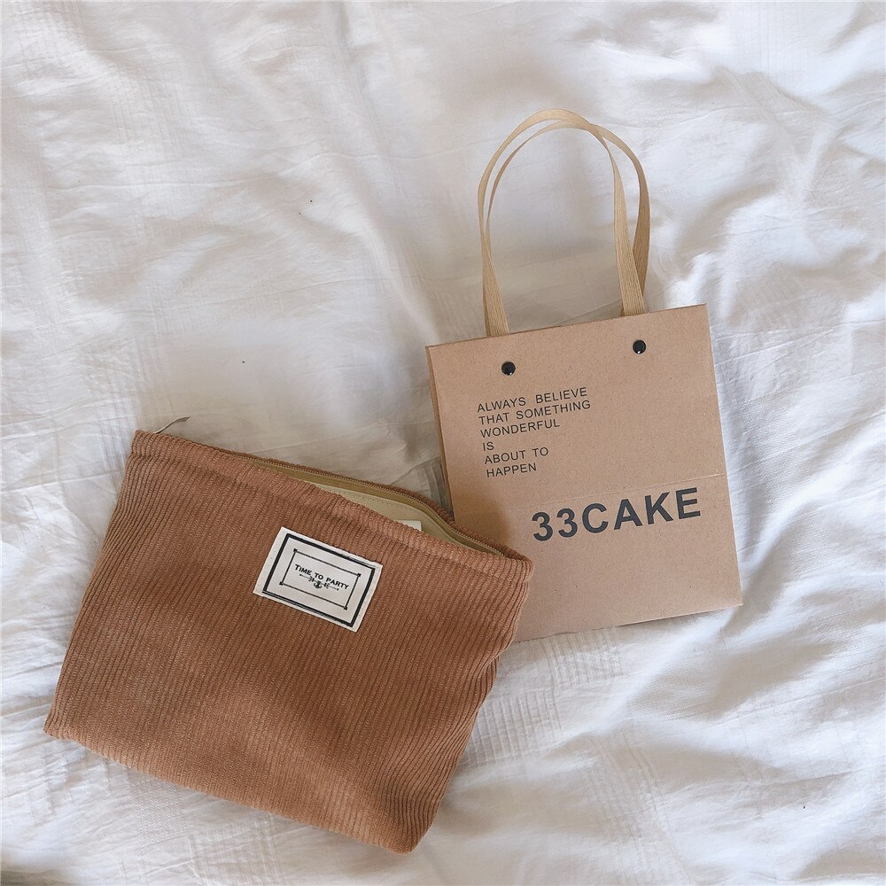 Neceser grande de pana para mujer, bolsa de maquillaje impermeable con cremallera, organizador de maquillaje de viaje, funda de belleza