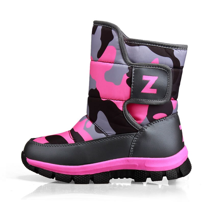 Kinderen waterdichte sneeuwlaarzen winter camouflage antislip stijgijzers platform laarzen voor meisjes jongens kinderen halfhoge pluche warme schoenen: Roze camouflage / 32