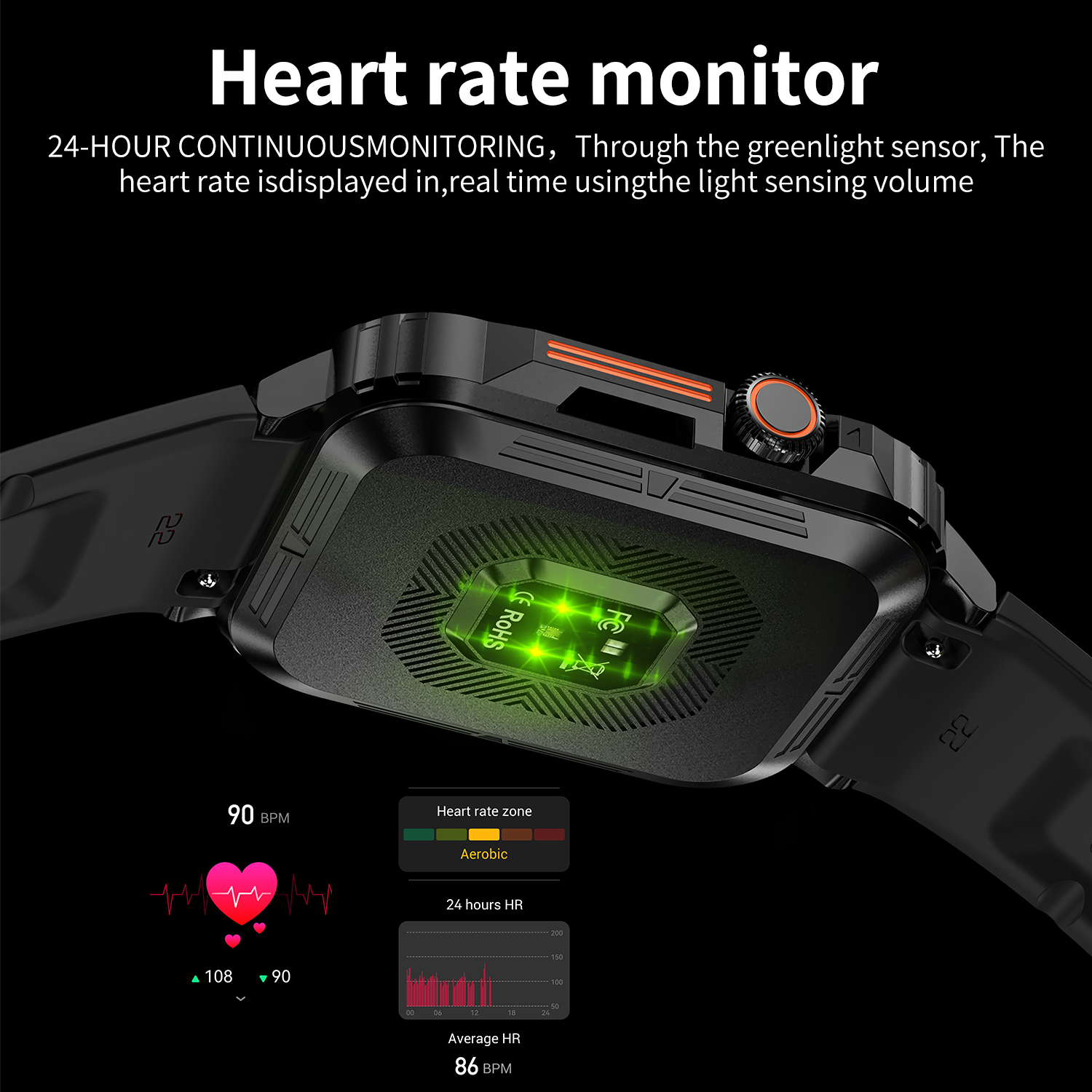 Montre intelligente militaire extérieure pour hommes et femmes, appel Bluetooth, tracker de fitness sportif, surveillance de la fréquence cardiaque, 340mAh