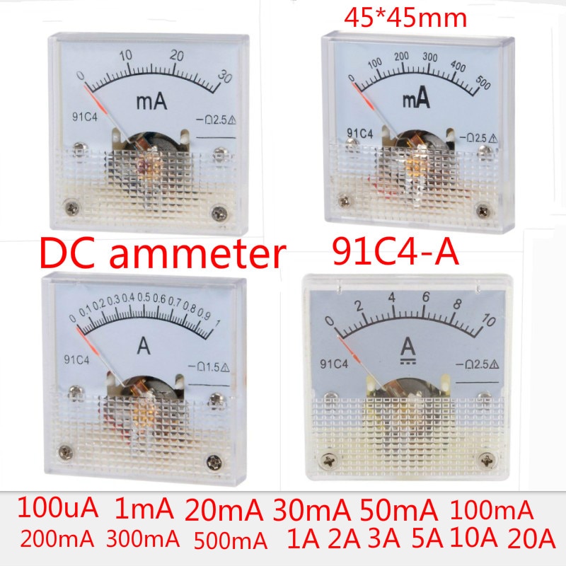 Amperímetro analógico 91c4-a, medidor de corrente dc 50ma 1a 2a 3a 5a 10a 500ma 30ma para testes de circuito, testador de ampere medidor de calibre 1 peça