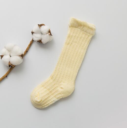 Kinderen Sokken Mesh Boog Baby Sokken Zomer Dunne Anti-Muggen Sokken Bubble Mond Verticale Gestreepte Mesh Sokken: Yellow Knee Mesh