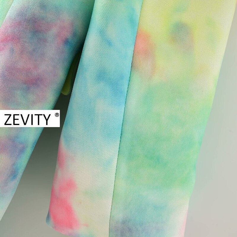 Zevity dames dubbelrijs kleurrijke tie-dye blazer jas dames lange mouwen casual bovenkleding pak chique merk tops  ct557