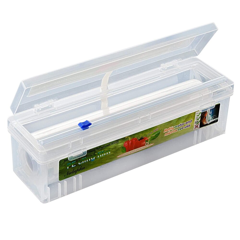 Plastic Voedsel Wrap Dispenser Met Glijbaan Cutter Verstelbare Vershoudfolie Snijder Behoud Folie Opbergdoos Met Zuignap Bodem