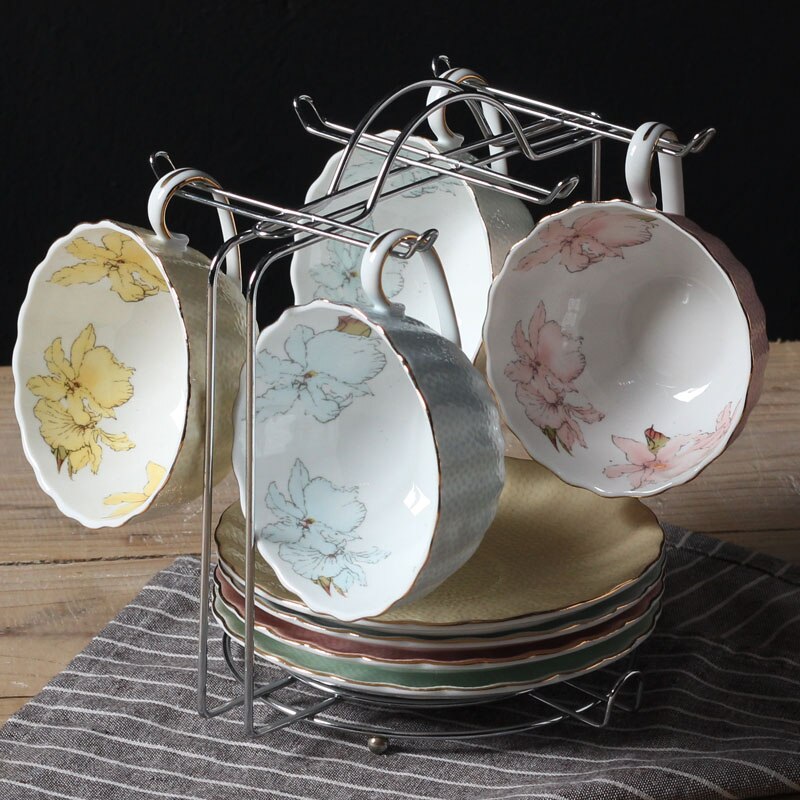 Europæisk luksus bone china kaffesæt blomst topkvalitet porcelæn kaffekop og underkop perle glasur j