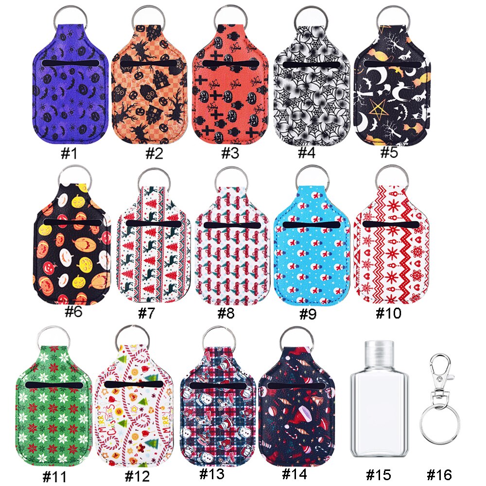 Spider Print Neoprene Hand Sanitizer Bottle With Keychain Bags 30ml Key Rings Hand soap Bottle Holder Halloween Christmas