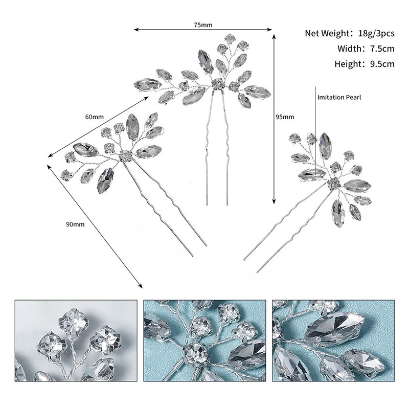Horquillas para el pelo para mujer, accesorios para el cabello de boda con diamantes de imitación, horquilla, tocado de novia, joyería para , de dama de honor, 3 unids/lote