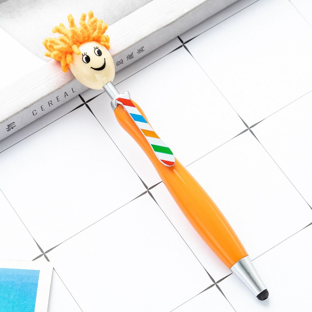 Estantes de cabeza de fregona de pelo de felpa, bolígrafos con pintura, expresión Facial, bolígrafos con forma de muñeca de dibujos animados, cara sonriente colorida: Verde