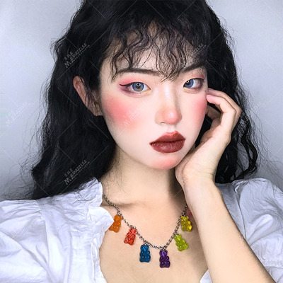Gummy mini candy bear 7 farger søt judy tegneserie dyreanheng bjørn halskjede rustfritt stål choker kvinner jente bijoux krage