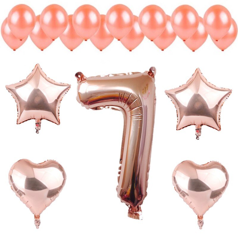 20pcs Rose Gold Foil Latex Balloon Set 1-9 Number/Star/Heart Balloons DIY Wedding Anniversary Birthday Decoration Baby Shower: set 7