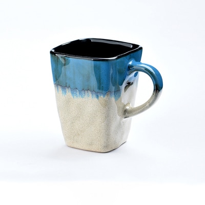 Chanshova høj kapacitet 420ml kinesisk retro stil farve glasur firkantet keramisk krus porcelæn kaffe krus te kop  h254: Himmelblå