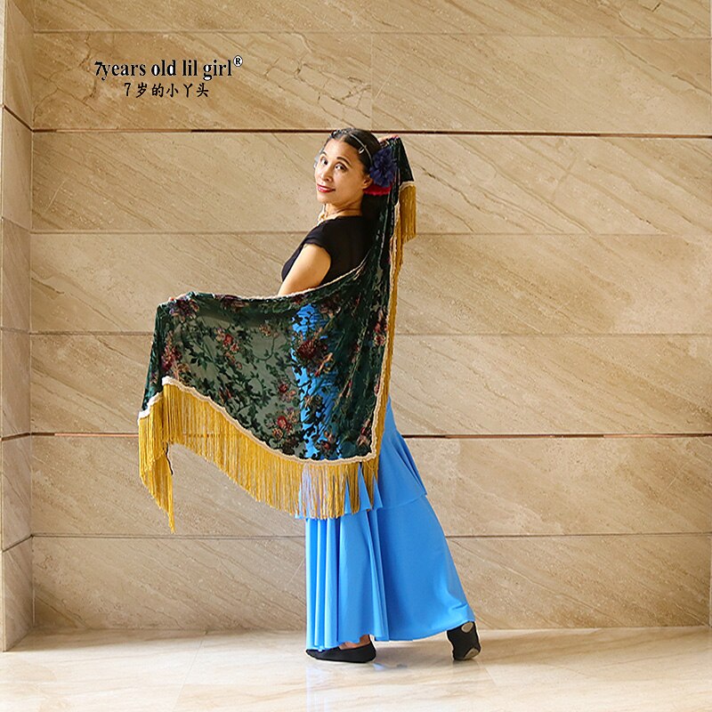 Bufanda de Flamenco con flecos para mujer, chal tradicional con estampado Floral, estilo Ruso