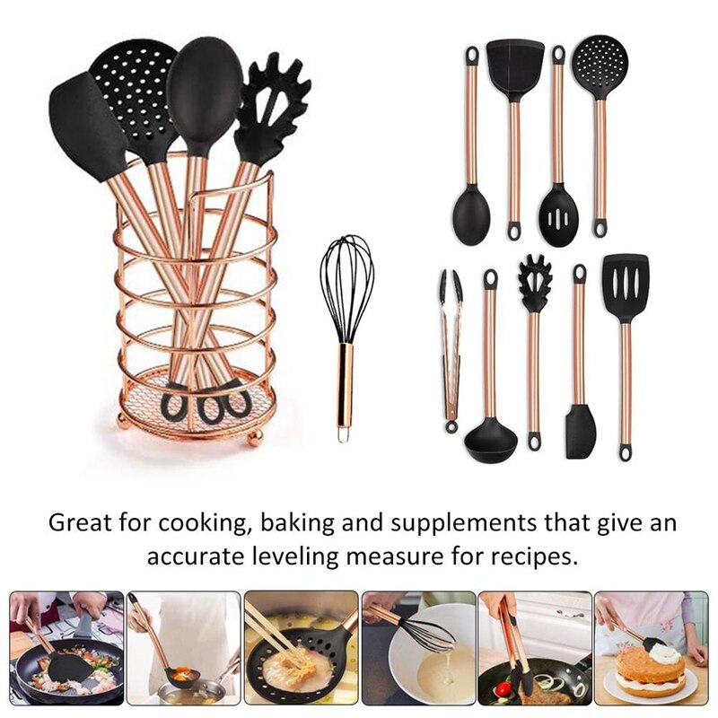 11Pcs Copper Plated Handle Silicone Kitchen Tools Gadgets Nonstick Cooking Shovel Spoon Tool Set Kitchen Utensils Set Cookware